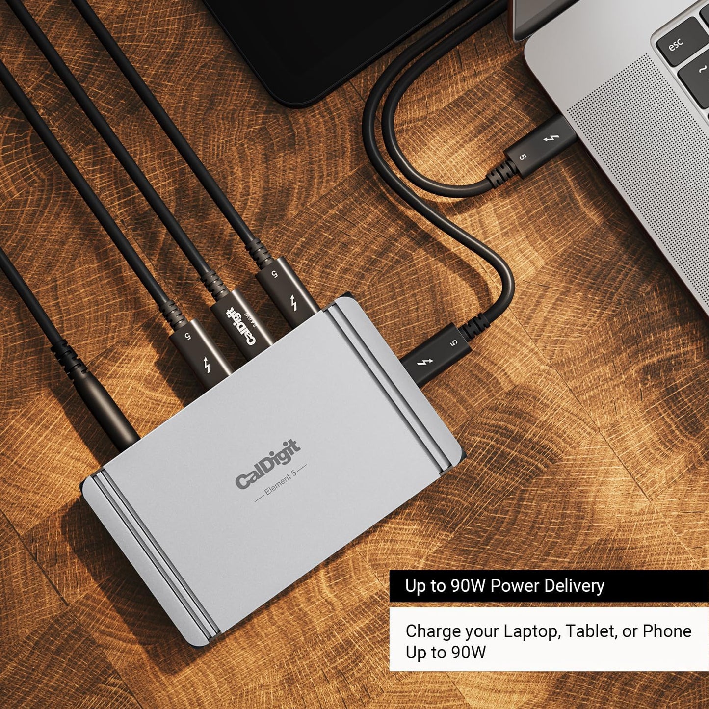 CalDigit E5 - Thunderbolt 5 Element 5 Hub - 9 Ports, 4 x Thunderbolt 5/USB4 v2, 3 x USB-A & 2 x USB-C 10Gb/s, Single 8K, Dual 6K/8K, or Two 4K@240Hz Displays, 90W Charging, 0.8m Cable 180W PSU