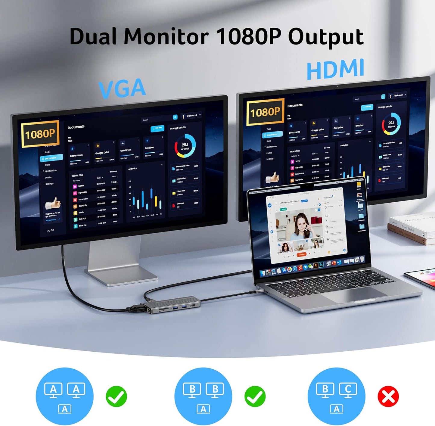 Acer 11 in 1 USB C HUB Multiport Adapter 10Gbps, 4K@60Hz HDMI for Laptop | USB C Docking Station with 2×USB C 3.2 & 2×USB A 3.0 Data Port, 100W PD Port, 1Gbps Ethernet, 1080P VGA, SD/TF, 0.65ft