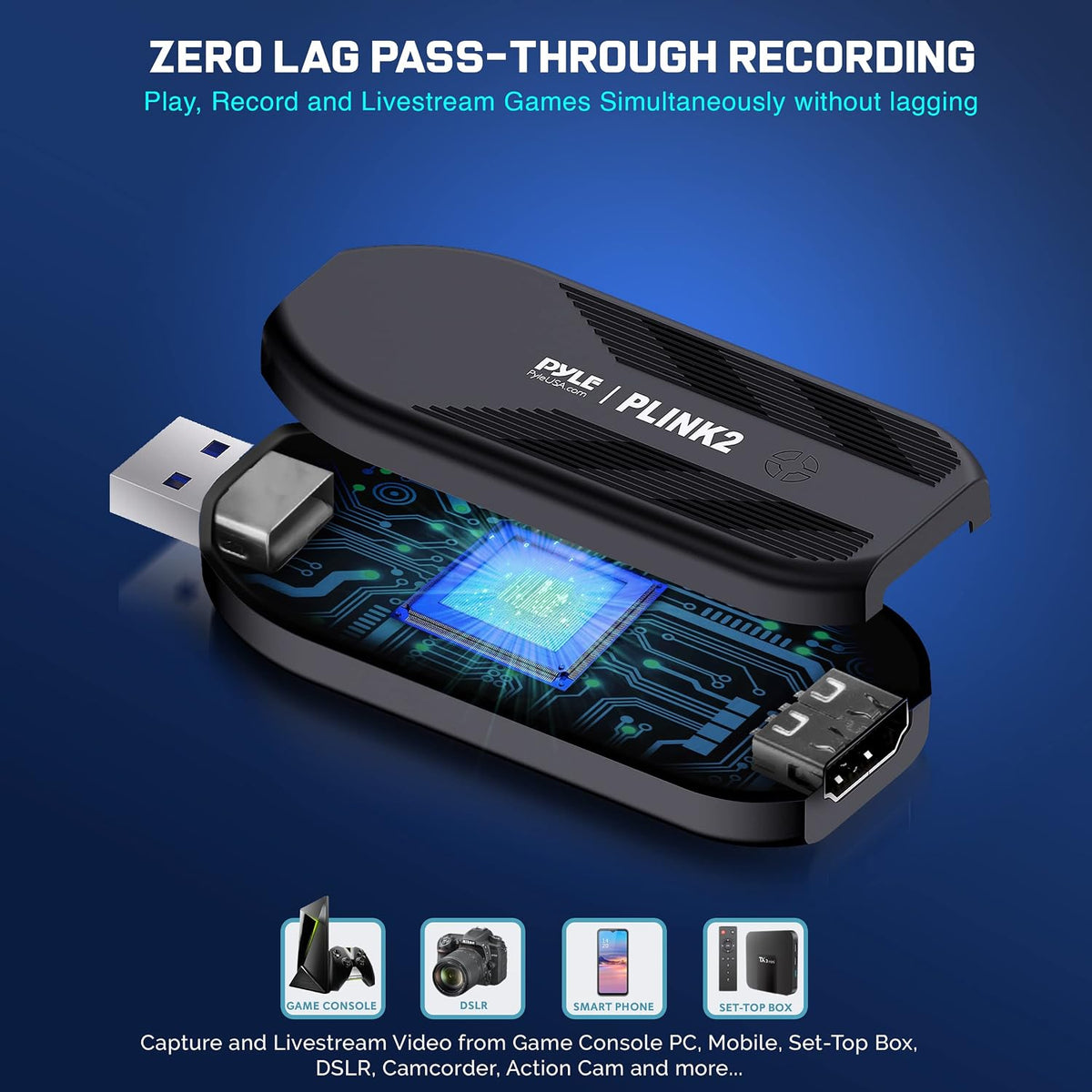 PyleUsa HDMI Capture Card - Camera Link 4K USB3.1 GEN1 HDMI-to-USB Audio-Video Recording via DSLR Camcorder Action Cam, Record Directly to Computer Gaming,Streaming,Conference,Live Broadcast,PLINK 2