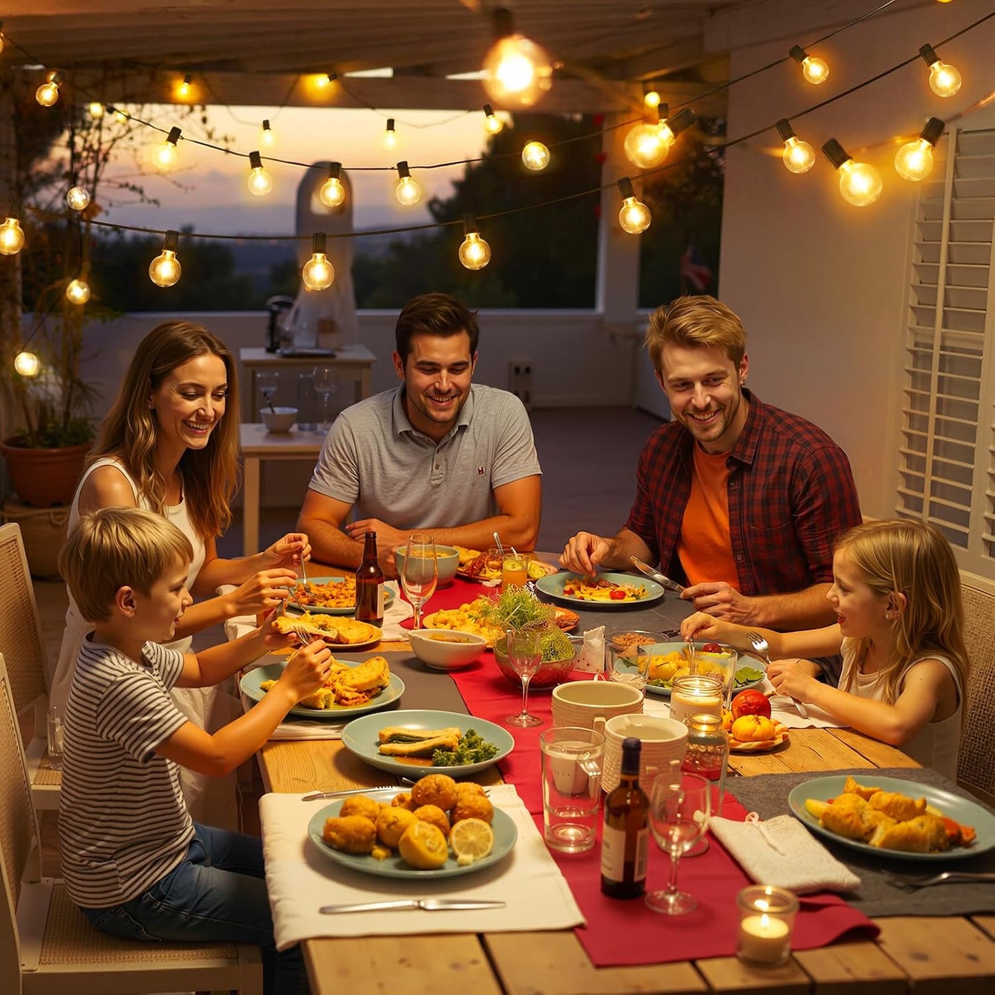 25FT Solar Powered String Lights with 10+1 LED G40 Bulbs, Black | IP65 Waterproof, Solar and USB Dual Charging, Auto On/Off, Shatterproof, Energy-saving, Patio Lights Balcony Backyard Decor