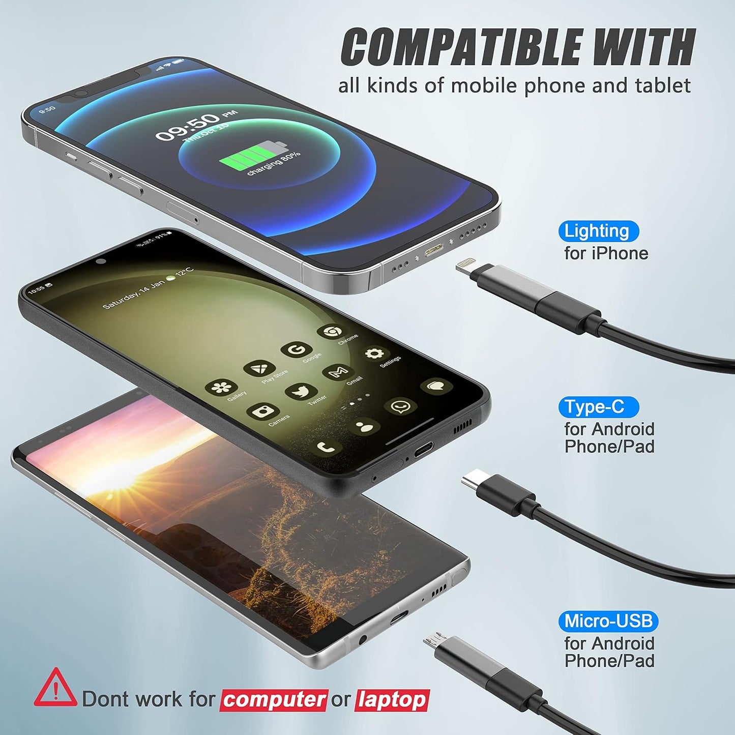 1920P Endoscope Snake Inspection Camera, Type C Borescope, Scope Camera with 8 LED Lights for Android and iOS Smartphone, iPhone, iPad, Samsung (16.5 FT/5M)