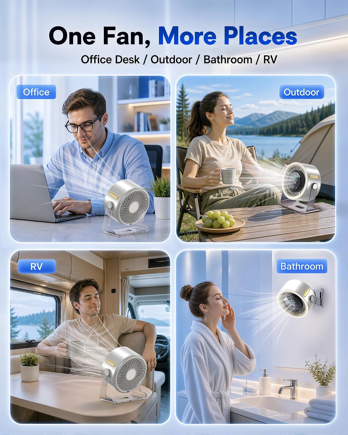 Cordless Wall Mounted Fan, Small Rechargeable Wall Fan for Bedroom and Kitchen, 100 Speeds Quiet Fan with Digital Display, 120° Tilt 2-in-1 Portable Desk Fan for Bunk Bed(White)