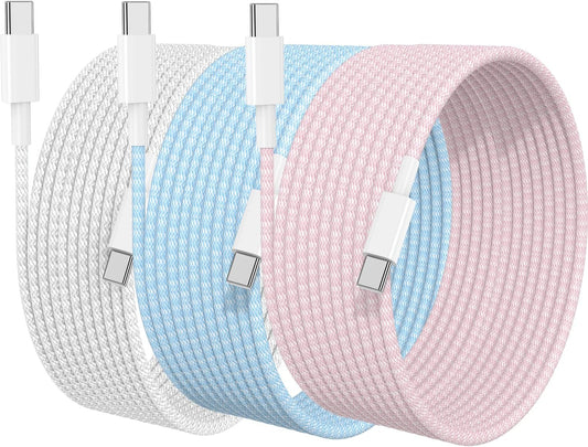 10FT USB C to C Fast Charger Cord for iPhone 17 16 15,Extra Long Heavy Duty Braided Apple C to C Cable Fast Charging for iPhone 17 Pro Max/16 Pro/16/15 Plus/MacBook,iPad Pro12.9/11/10 inch-Colorful
