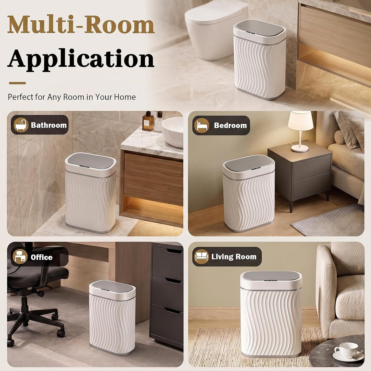 2.6 Gallon Automatic Bathroom Trash Can with Touchless Lid, White Grey