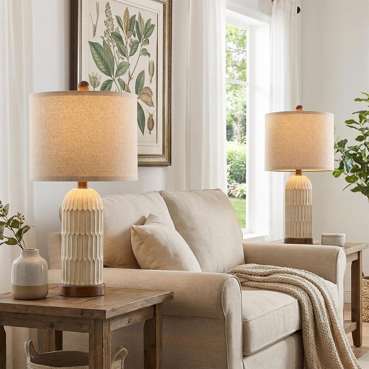 22" Bedside Table Lamps Set of 2, Farmhouse Lamp with USB A+C, Brown | Vintage Nightstand Lamp for Bedroom, Retro Design, Home decor for living Room, Nursery, Home Office, End Side table, Hallway