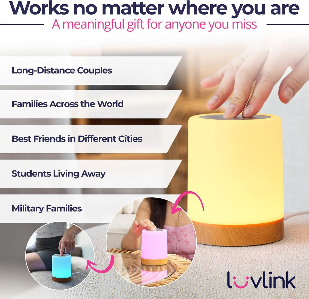 LuvLink Friendship Lamps No Subscription WiFi Touch Lamp for Long Distance Relationships, Couples, Friends & Family - Gift Ready (Set of Two)