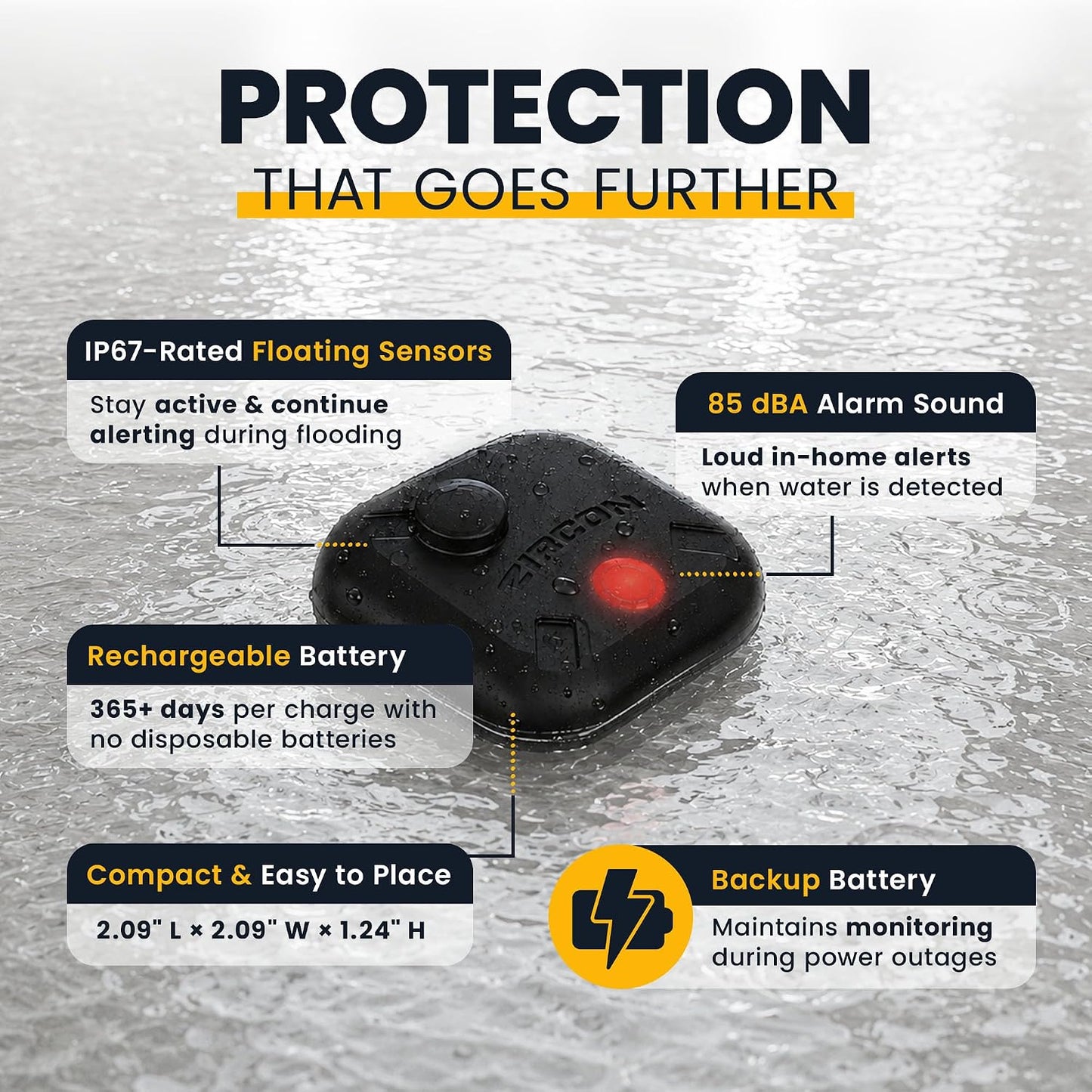 Zircon® Leak Alert 360™ Smart Water Leak Detector Kit, 2 Sensors, iOS Only | Smart water leak detection system with real-time mobile alerts for basements, kitchens and bathrooms, includes 2 sensors
