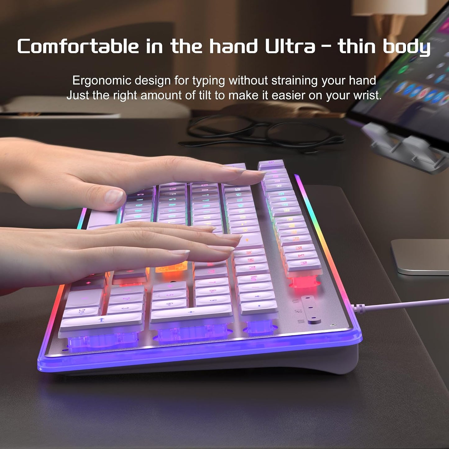 Camiysn Creamy Gaming Keyboard and Mouse, Purple 104 Keys RGB and 6 Speed RGB Mouse Combo, Pudding Keycaps Silent Computer Keyboard for Computer/PC/Laptop/Mac/Windows/Office