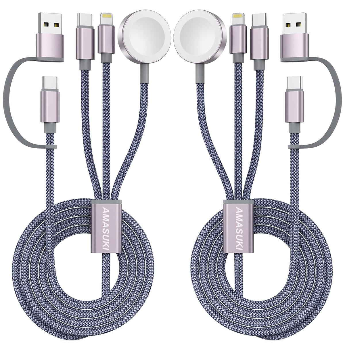 2Pack Travel Essentials,Multi Charging Cable 3 in 2 USB C for Apple Watch Charger,iPhone Charger,Cruise Vacation Camping,Portable Charging Docks for iWatch Series 11-2/Ultra/SE & iPhone 17-12,Car
