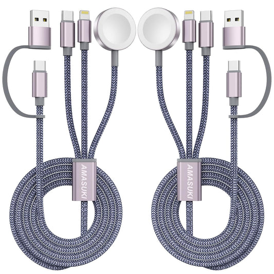 2Pack Travel Essentials,Multi Charging Cable 3 in 2 USB C for Apple Watch Charger,iPhone Charger,Cruise Vacation Camping,Portable Charging Docks for iWatch Series 11-2/Ultra/SE & iPhone 17-12,Car
