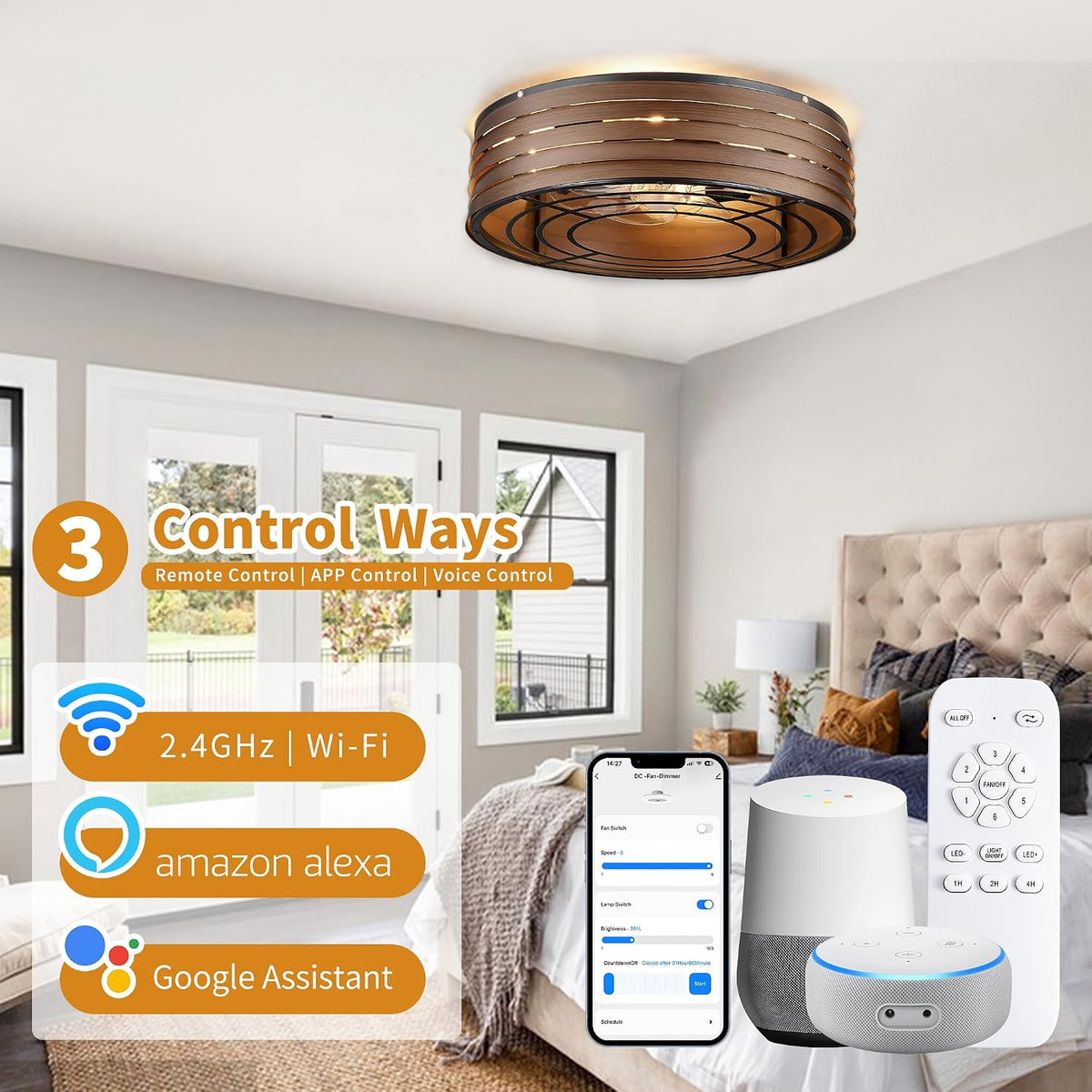 20-Inch Smart Ceiling Fan with Light, Alexa and Remote, Black Walnut