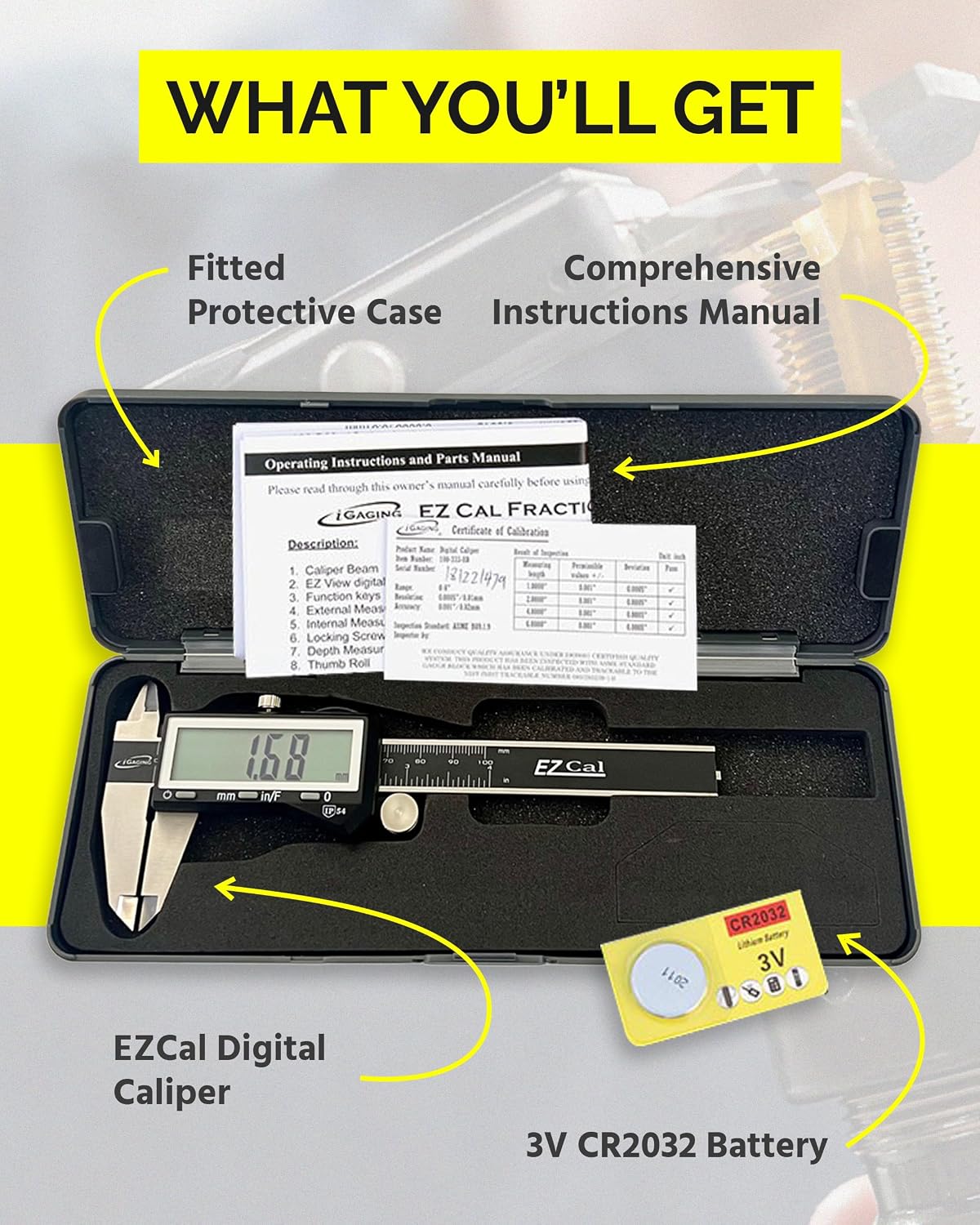 iGaging IP54 Electronic Digital Caliper 0-6" Display Inch/Metric/Fractions Stainless Steel Body