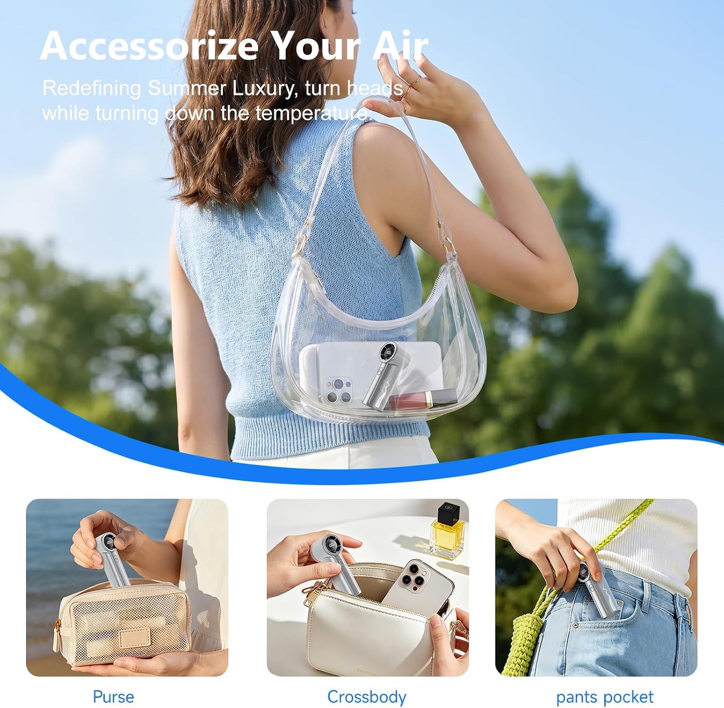 HandFan Portable Handheld Mini Fan, High Speed Personal Turbo Fan Rechargeable, 100 Speeds Adjustable Small Hand Fans, Trendy Stuff Purse Accessories for Outdoor Travel Concert Gift for Women(Silver)