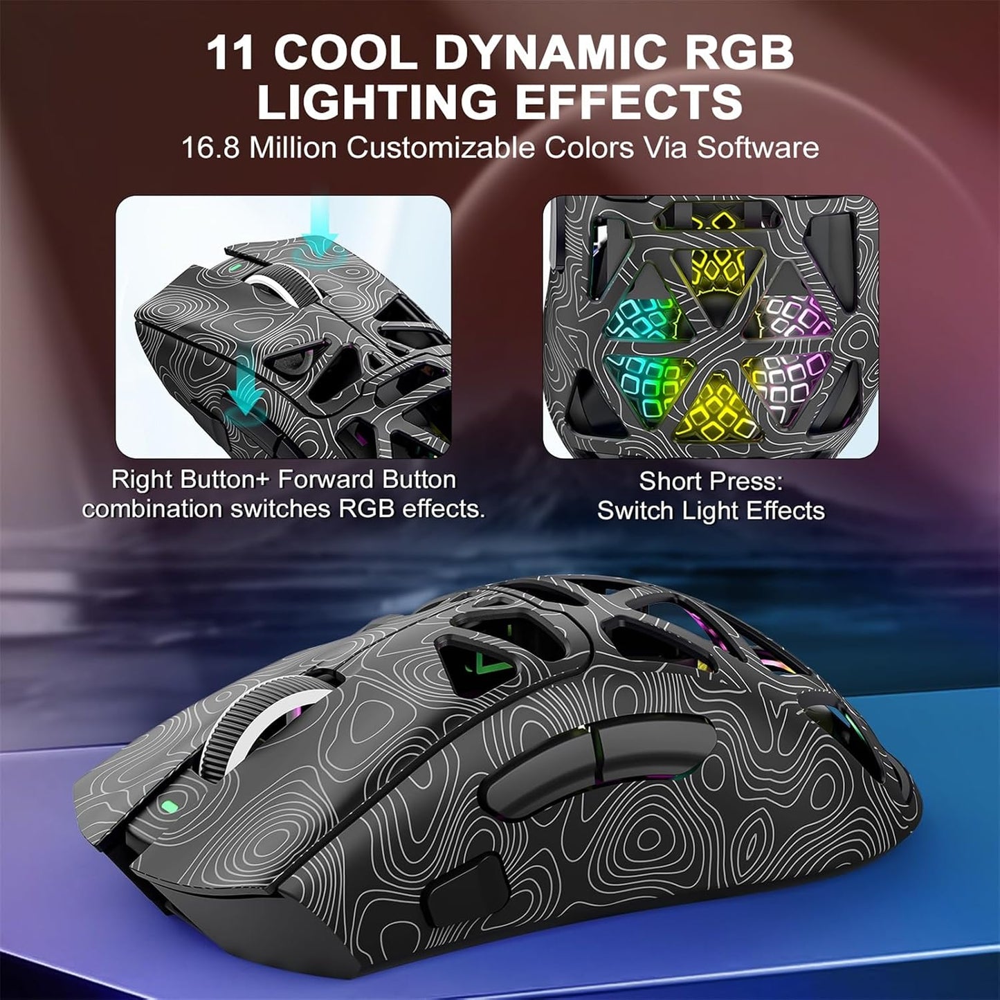 G11 Lightweight Wireless Gaming Mouse for FPS & Competitive Gaming, Tri-Mode Bluetooth 5.1/2.4GHz/USB-C, 22000 DPI RGB Mouse with Programmable Buttons for PC, Laptop & Mac