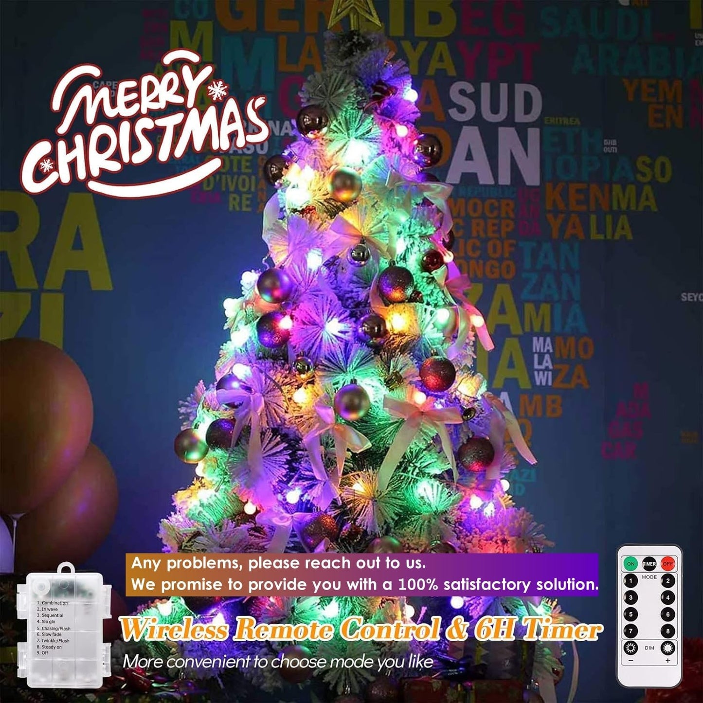ALOVECO LED String Lights 18ft 50 LEDs Battery Operated String Lights with Remote 8 Modes Waterproof Globe Starry Fairy Lights for Outdoor Indoor Bedroom Garden Party Christmas Tree (Multicolor)