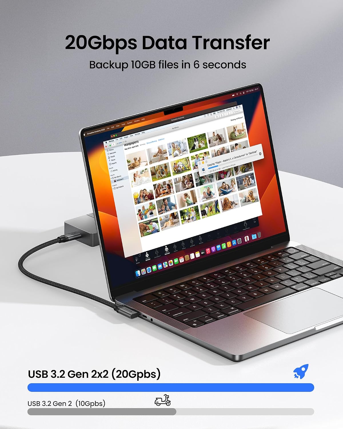 Silkland USB C Monitor Cable Right Angle 5FT, 8K@30Hz 5K/4K@60Hz Display, 20Gbps Data Transfer, 90 Degree USB C 3.2 Gen 2x2 Video Cable, 240W Charging for iPhone 17, MacBook, Portable Monitor, Carplay