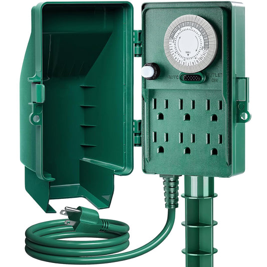 SURAIELEC Outdoor Power Stake Timer 24-Hour Mechanical Timers Waterproof