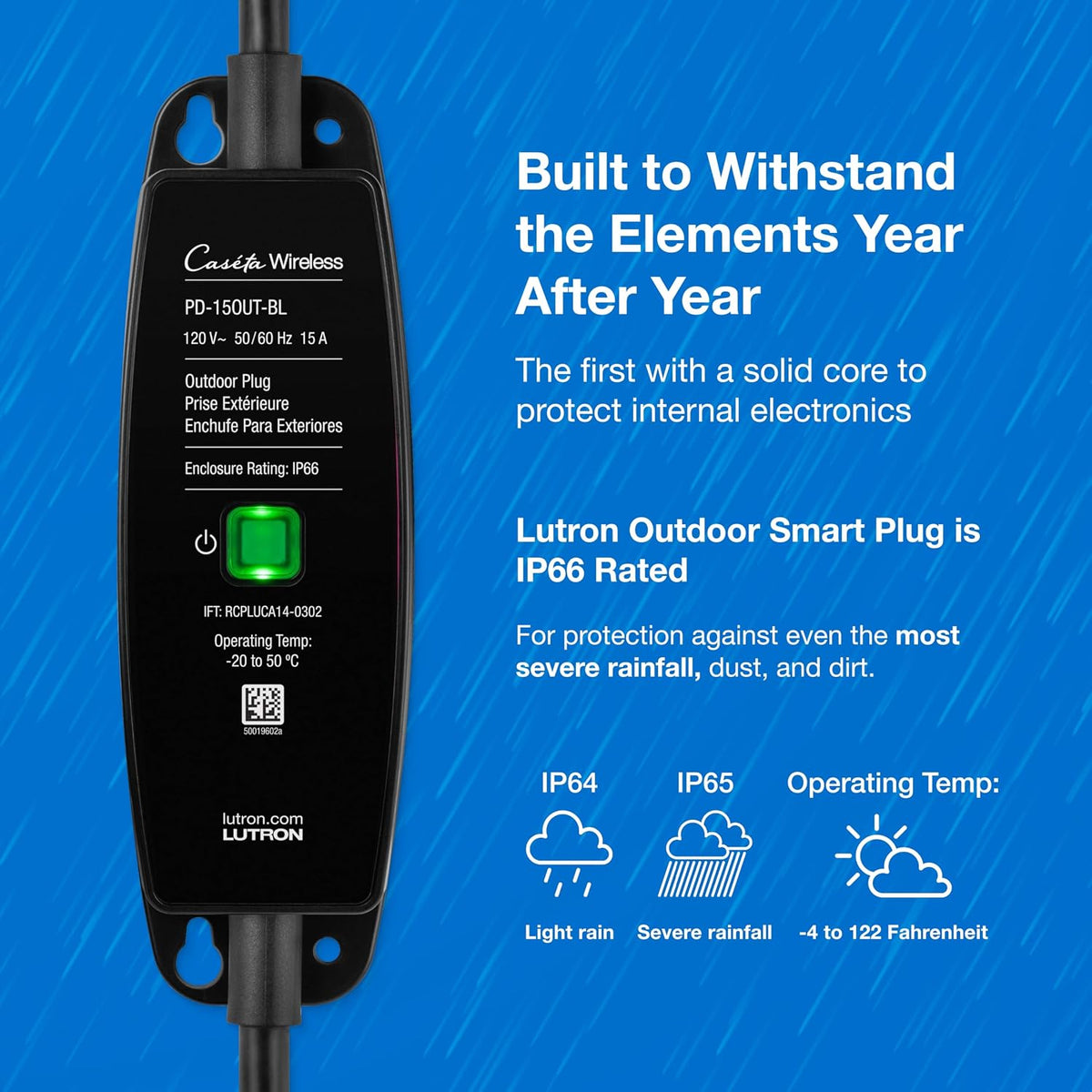 Lutron Caseta Smart Outdoor Plug for Lights and Motors (Smart Hub Required) | Smart Outdoor Plug for Patio, Backyard, Outdoor Lights, Waterproof, Built to last, All year round timer, PD-15OUT-BL, Black