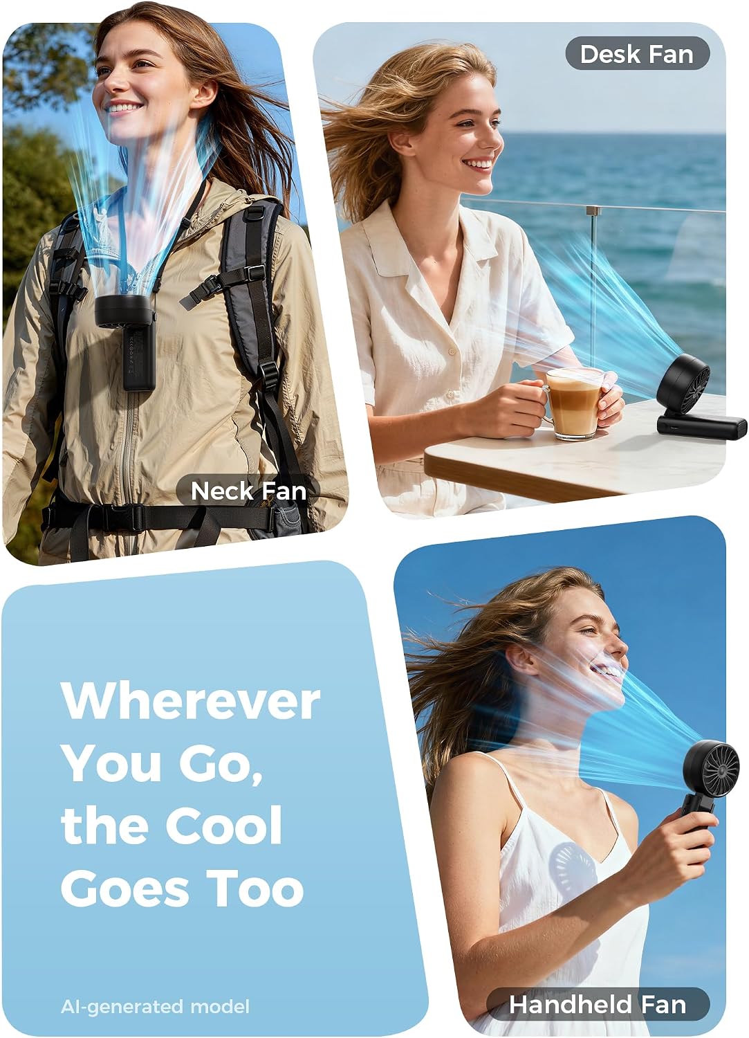 Aecooly Mighty Portable Handheld Fan | 20H Max Cooling | 3 Flexible Modes | 5 Speeds Wind | Battery Level Display | USB Rechargeable Mini Personal Battery Powered, Gifts for Women, Travel -Black