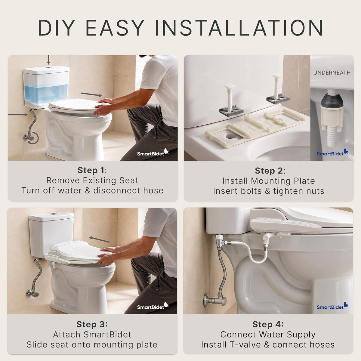 SmartBidet® SB-2000 Smart Bidet Electric Bidet Toilet Seat with Heated Seat, Warm Water, Air Dryer – Side Control Panel, Round