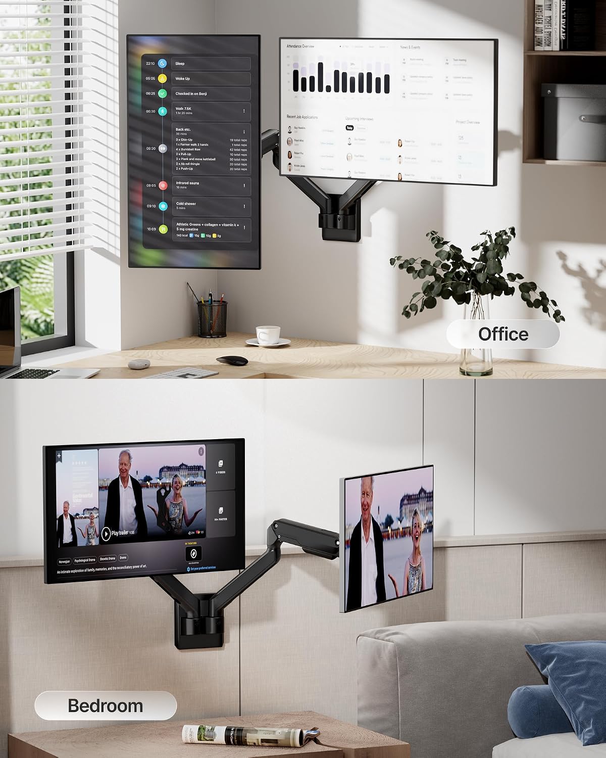 monTEK Dual Monitor Wall Mount, Wobble-Free Spring, 17–32" Full Motion