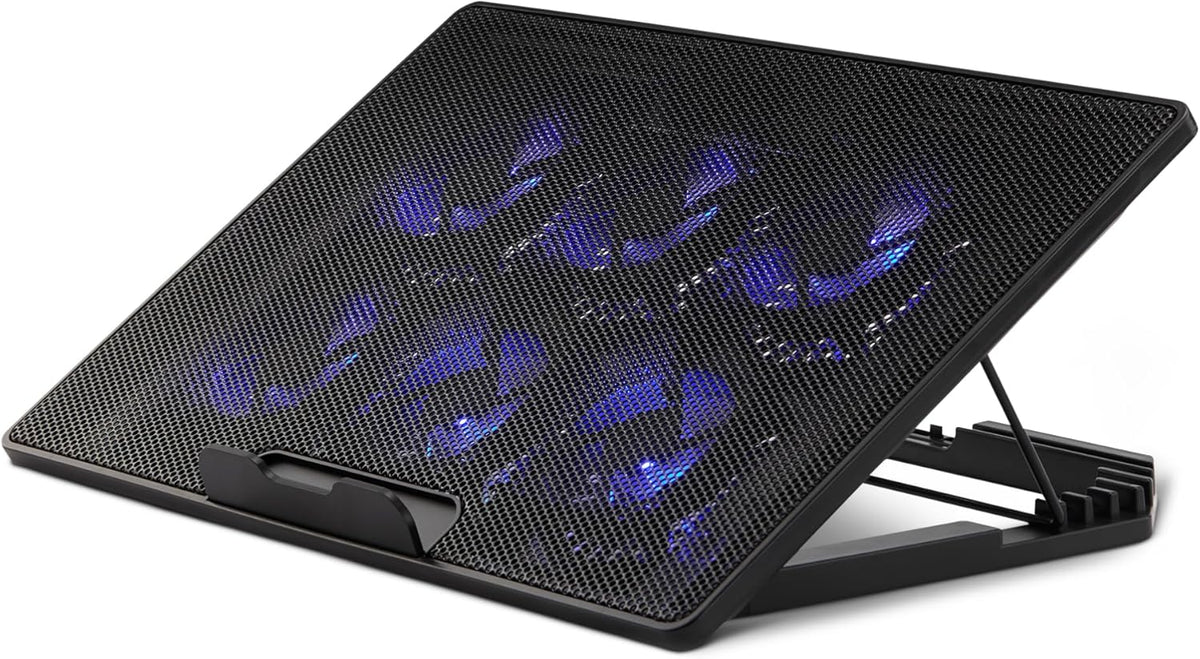 Amazon Basics Laptop Cooling Pad Stand with 6 Quiet Fans, Height Adjustable, for 12-17 inch Laptops, with USB-A and USB-C Ports
