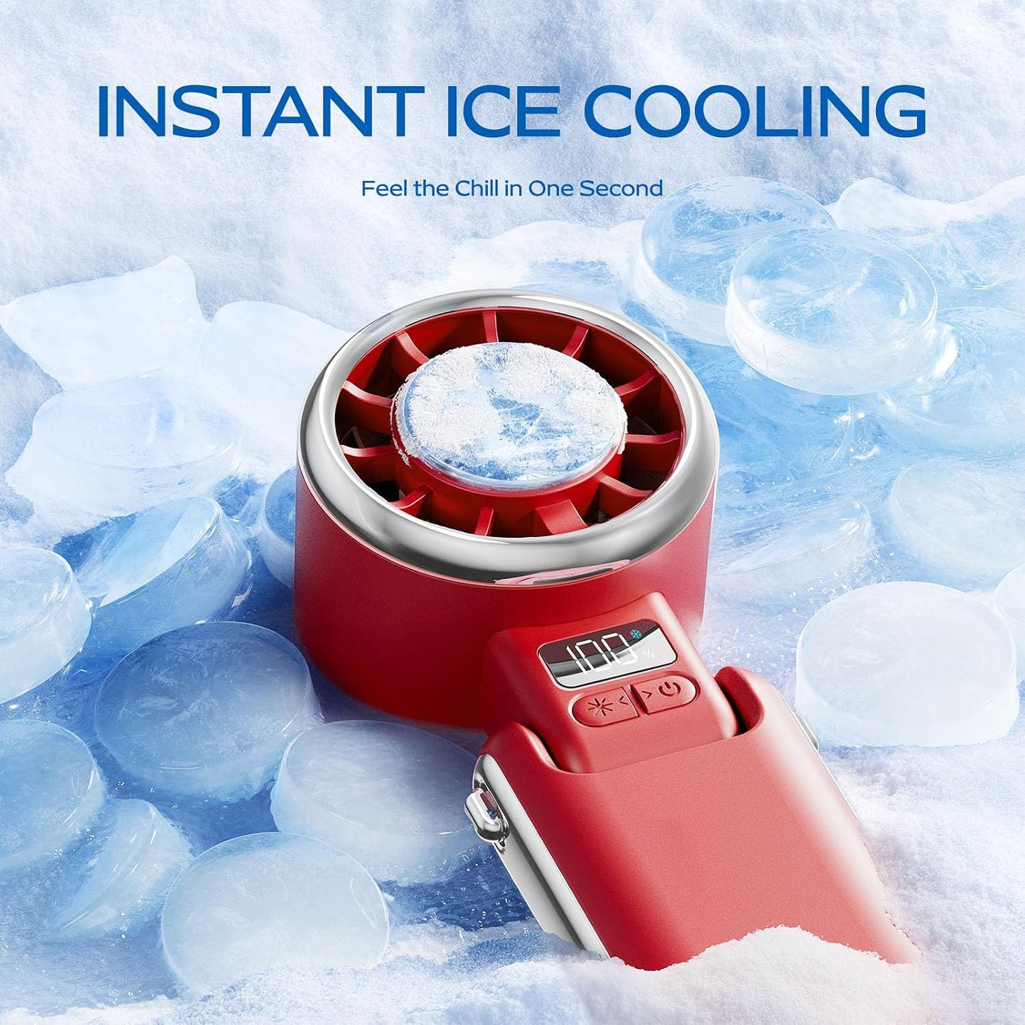 SHEWIND Portable Handheld Fan with Ice Cooling - 5 Gear High Speed Turbo Personal Fan Rechargeable, Up to 13 Hrs, Mini Hand Fans for Travel Essentials, Beach Vacation, Gifts for Women, Men (Red)