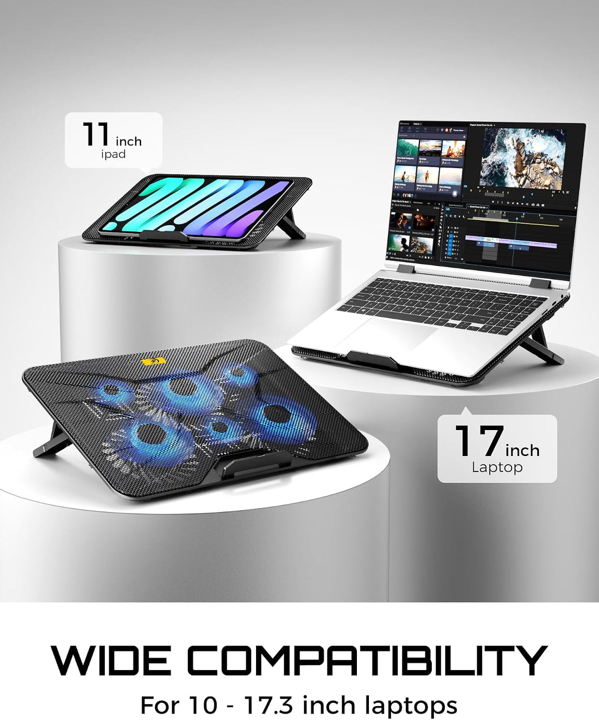 Laptop Cooling Pad for 12-17.3 Inch Laptops, Slim Stand with 6 Quiet Fans