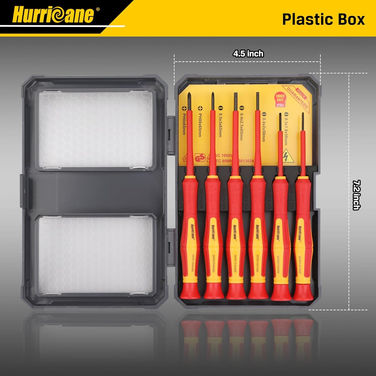 HURRICANE Premium 1000V Precision Insulated Screwdriver Set, 6 Piece S2 Steel Mini Electrician Screwdrivers with SL1.8/2.0/2.5/3.0mm & PH00/PH0, VDE Certified for DIY & Professional Electrical Repair