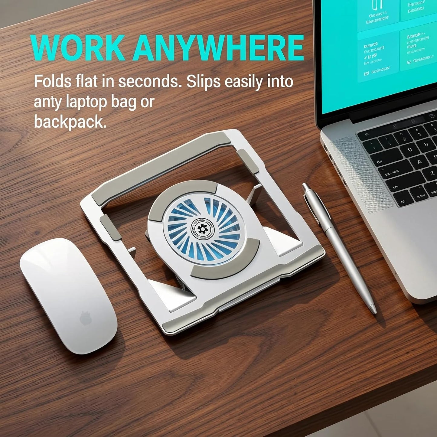 BudddhiGear Laptop Stand, Aluminum Heat Dissipation, Built-in Fan, 6 Height Adjustment, Rotatable, for Laptop