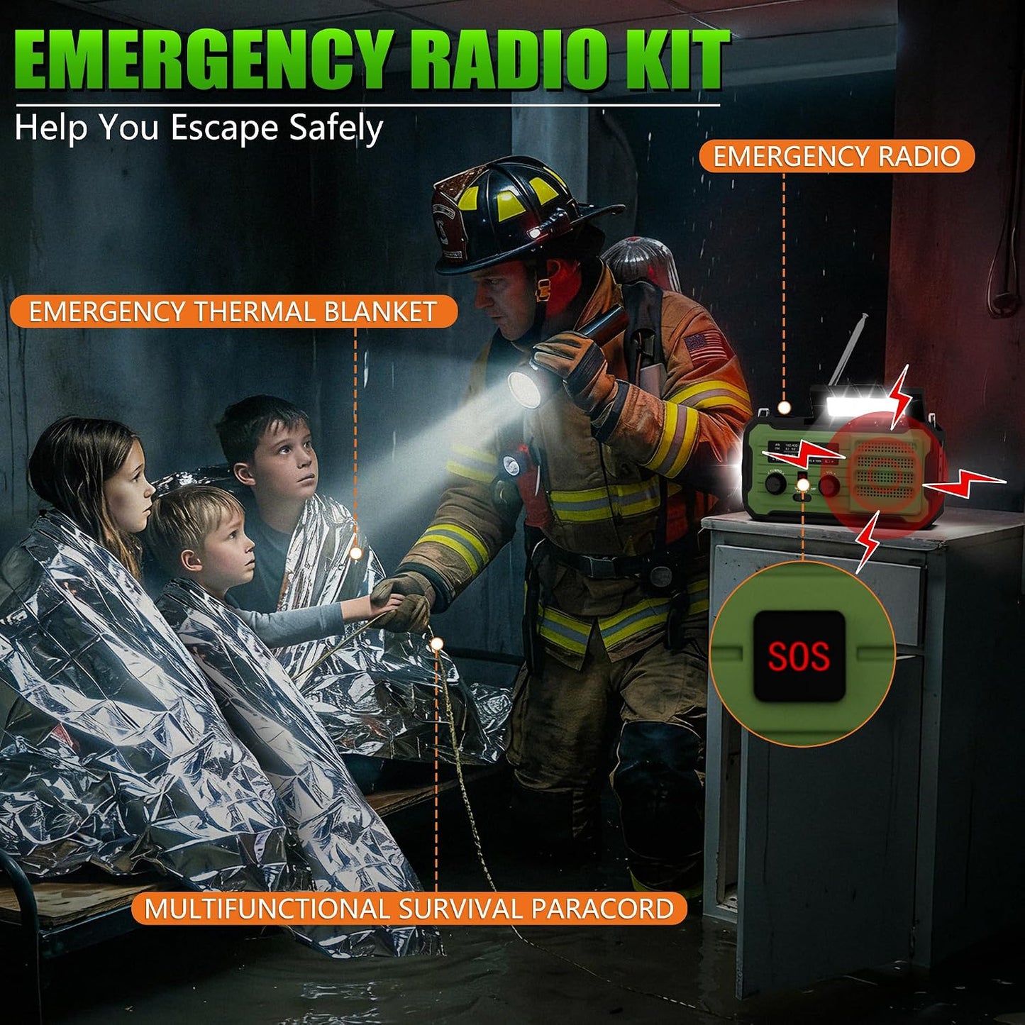 Emergency Radio Hand Crank Solar, 10000mAh/37000mWh Emergency Weather Radio | Hand Crank Solar Radios with NOAA/AM/FM, Thermal Blanket, Survival Bracelet, for Home & Outdoor