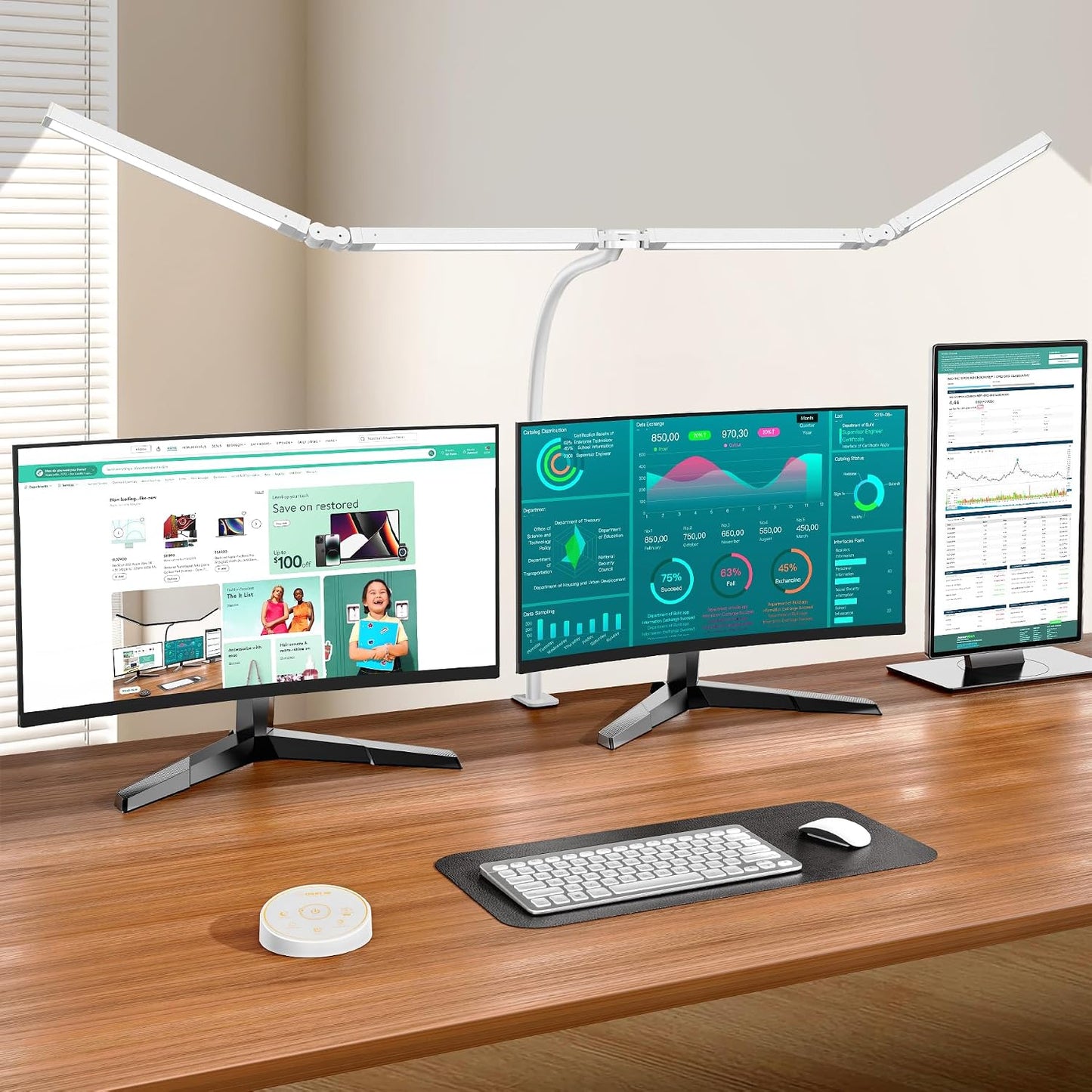 Led Desk Lamp for Office Home - Eye Caring Architect lamp with Clamp,Dual Screen Computer Monitor Work Smart Light: 24W 5 Color Flexible Adjustable Lighting Table Lamp for Study Drafting