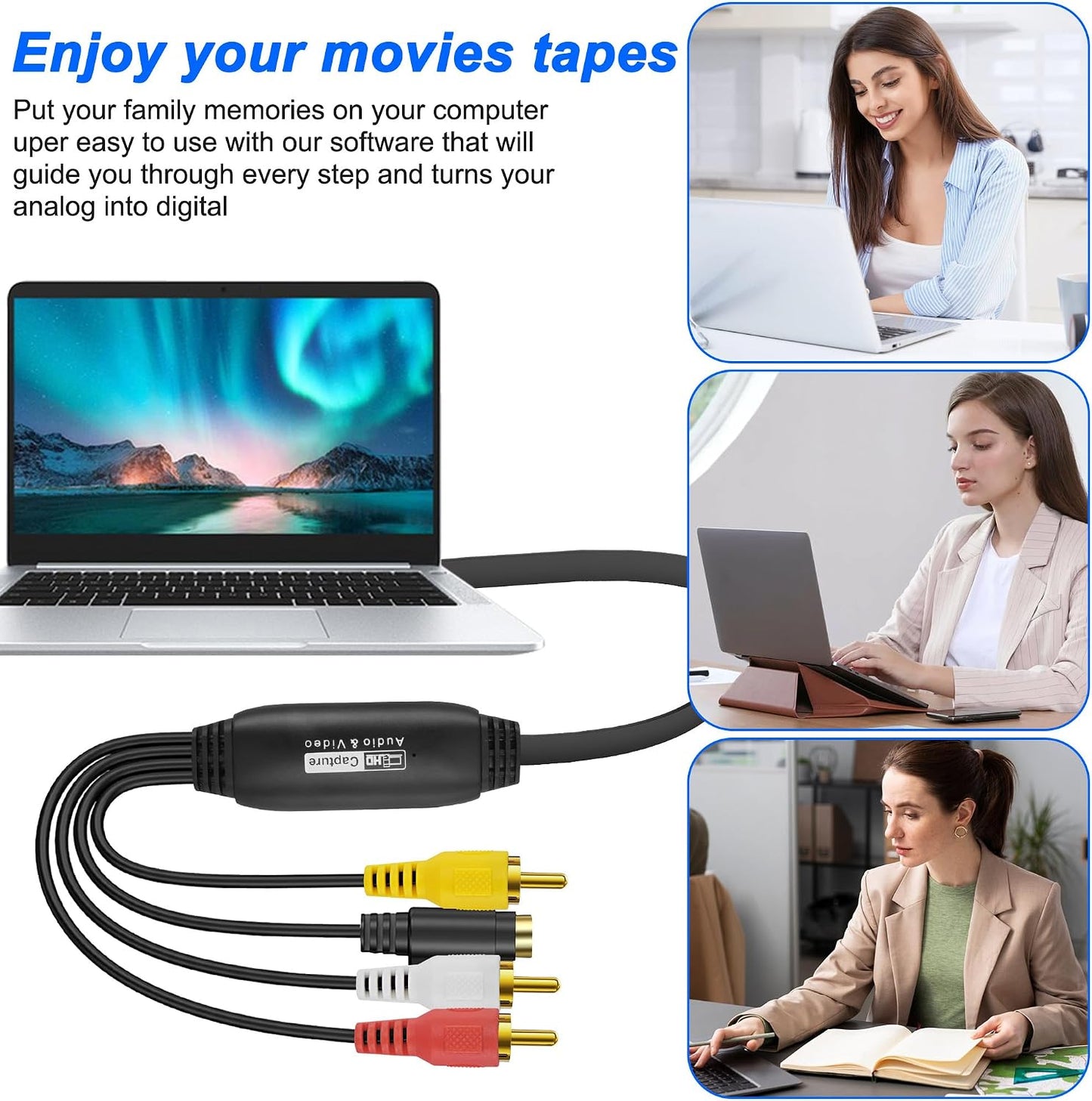 XMSJSIY USB 2.0 Audio Video Capture Card S Video RCA to USB Digital Grabber Recorder CVBS VHS VCR to Digital Converter for DVD Player,Laptop,PC,Tape Recording -1.2M/3.9FT (S-Video+3 RCA Male to USB)