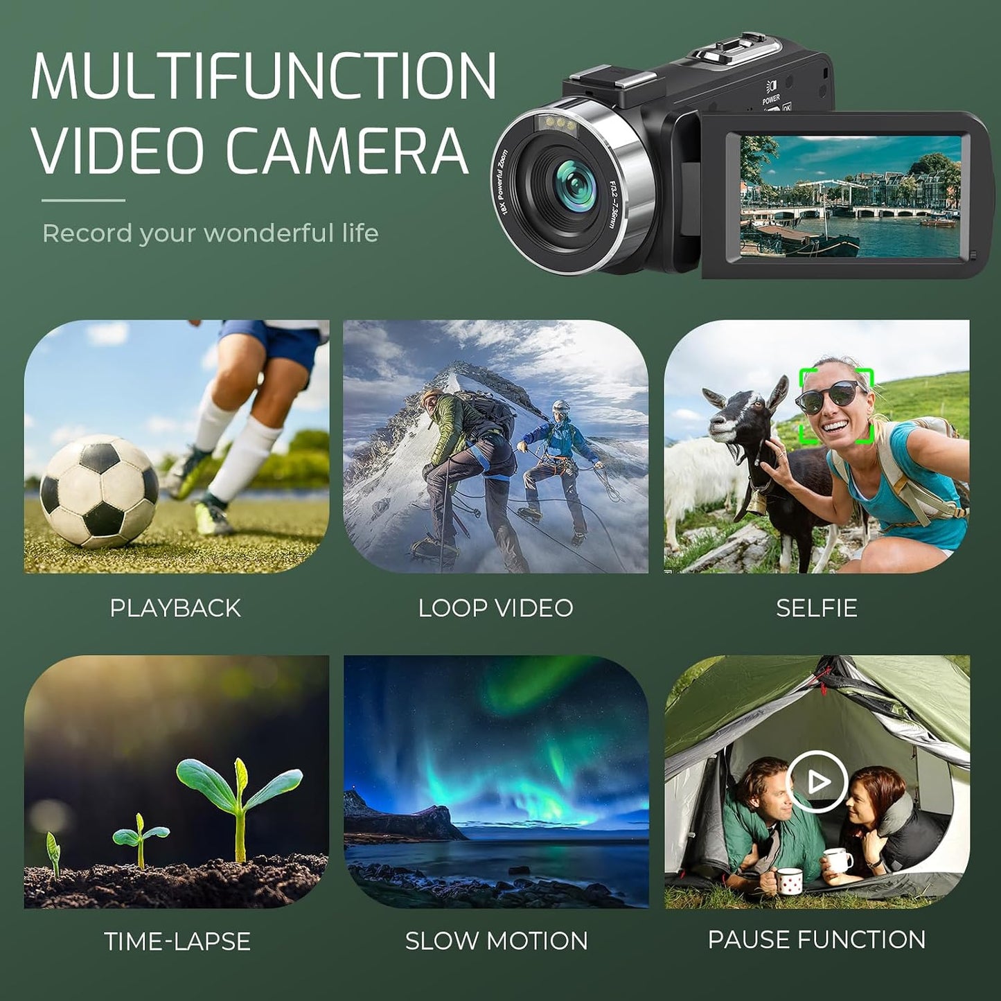 4K Video Camera Ultra HD 80MP Camcorder for YouTube Vlogging Webcam | 18X Digital Zoom, 3.0" 270° Rotatable IPS Screen, IR Night Vision, Video Recorder With 32GB SD Card, Lens Cap & 2 Batteries