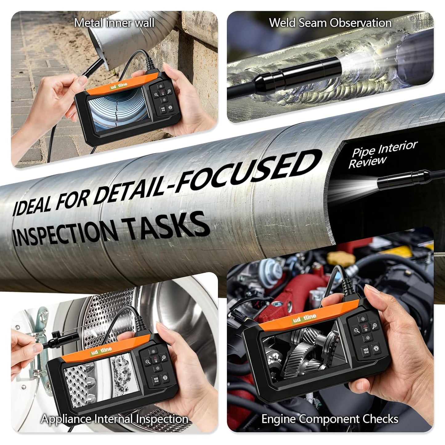 Inspection Camera with Screen, 8 LED Borescope Camera, IP67 Waterproof | Color & B&W Dual View, 2600mAh Rechargeable, Type-C Charging, 1M/5M Flexible Cable for Auto, Pipe & Wall Inspection