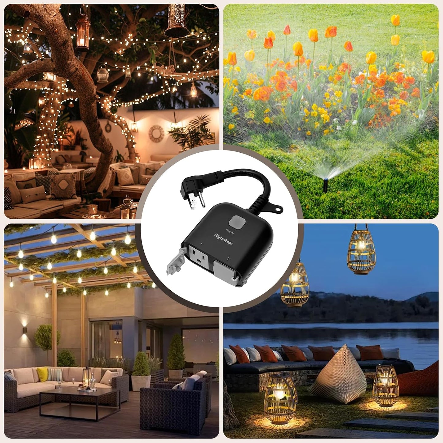 Syantek Outdoor Wireless Remote Control Outlet Indoor 2-in-1 Outlet Switch Weatherproof Power Strip Heavy Duty Energy Plug, 15A, Dual 3-Prong, 100FT, Multi-Device, FCC Listed