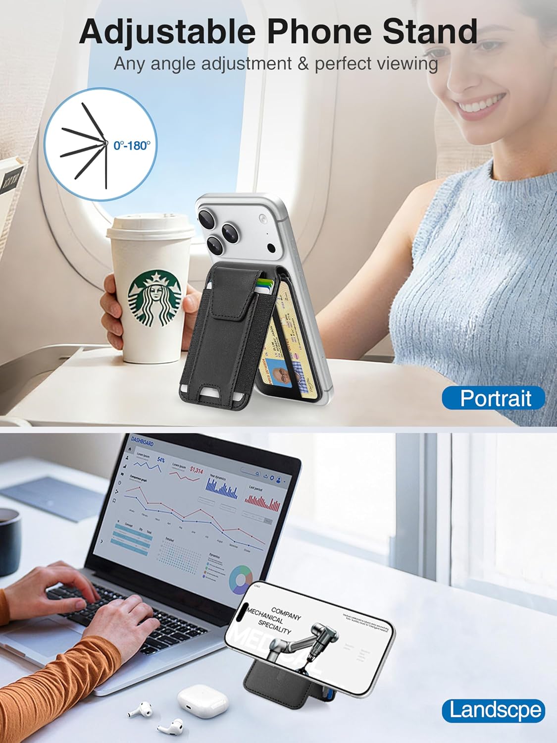 TopMade for MagSafe Wallet with Stand, 9 Cards Holder, Privacy Flap Cover | Strongest Leather Magnetic Wallet for iPhone 17/16/15/14/13/12 Series & Pixel 10 Series, RFID Blocking, ID Window, Black