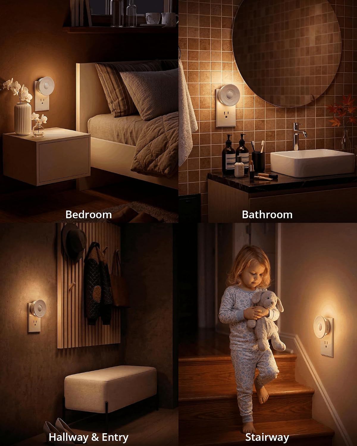 Plug-in LED Backlit Night Light with Motion & Dusk-to-Dawn Sensor, 2-Pack