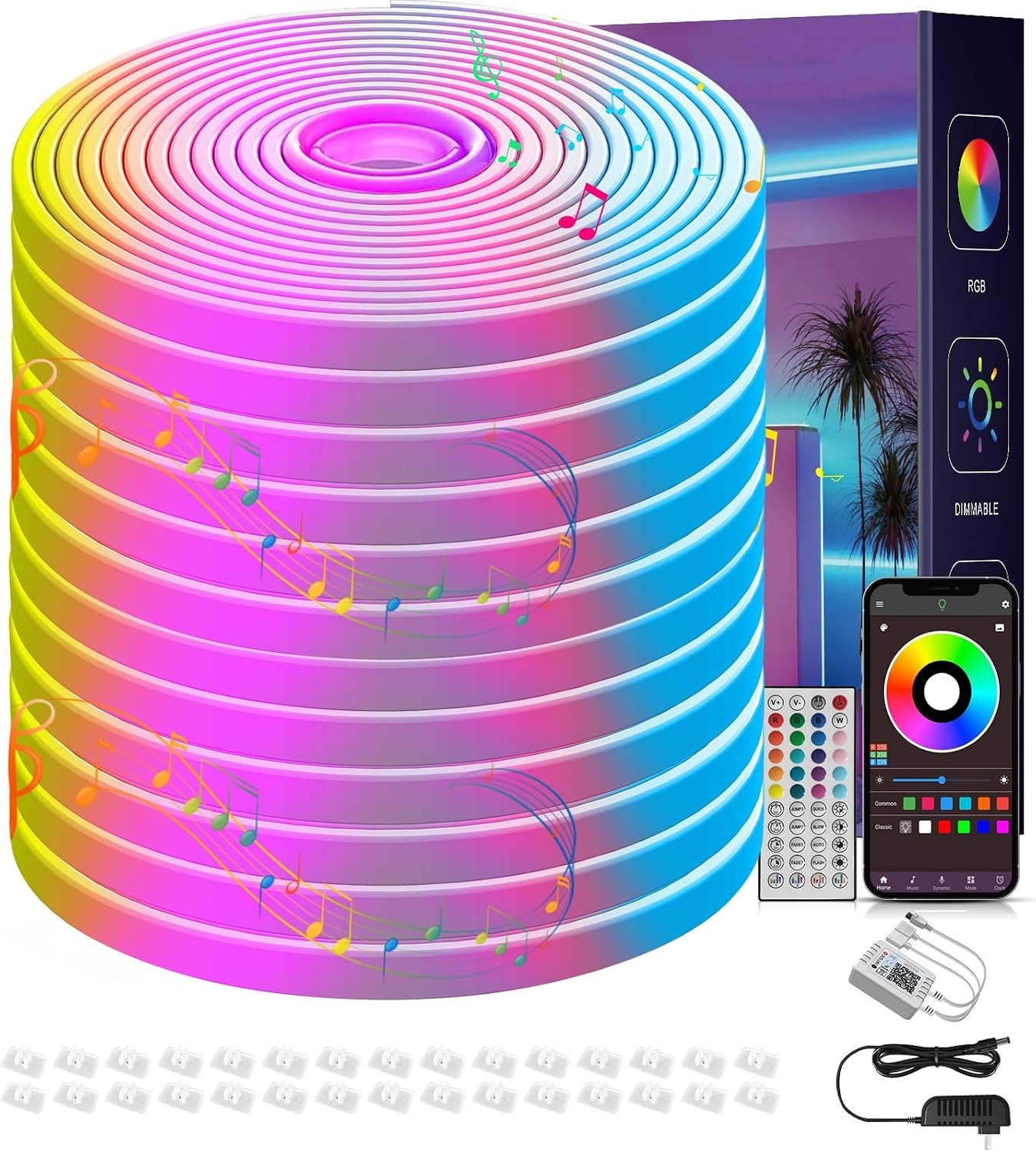 Ledagic 50FT RGB Neon Rope Lights, Outdoor Led Strip Lights Waterproof IP67 with Remote and App Control, Flexible Led Rope Lights, Music Sync Led Lights for Bedroom, Gaming, Outdoors Decor (1 Roll)