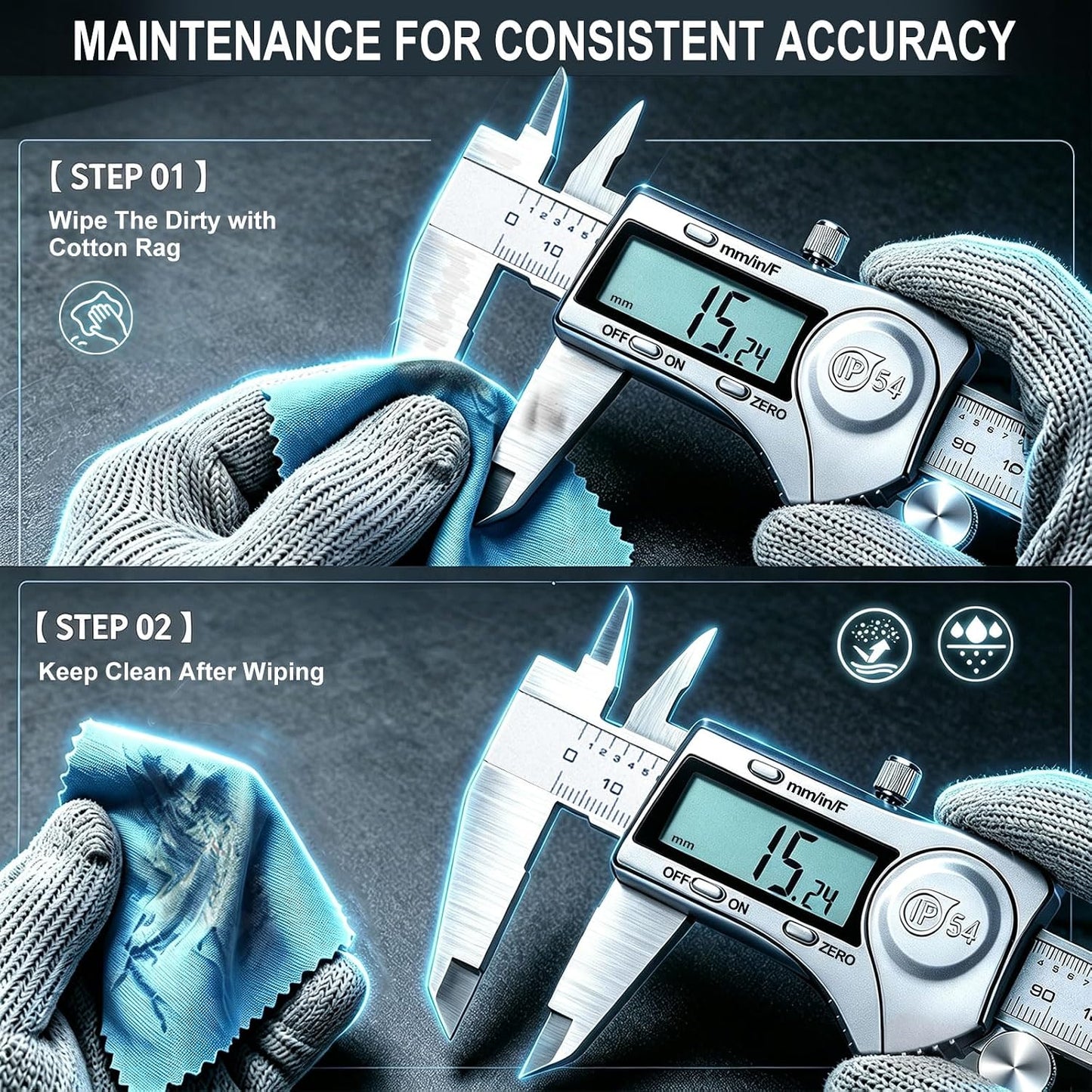 Kynup Digital Caliper, Caliper Measuring Tool, Stainless Steel Micrometer | 6 Inch Dial Vernier Caliper Tool, Inch/Metric/Fraction Conversion, Auto-Off & IP54 Splash Proof for DIY & Industrial Use