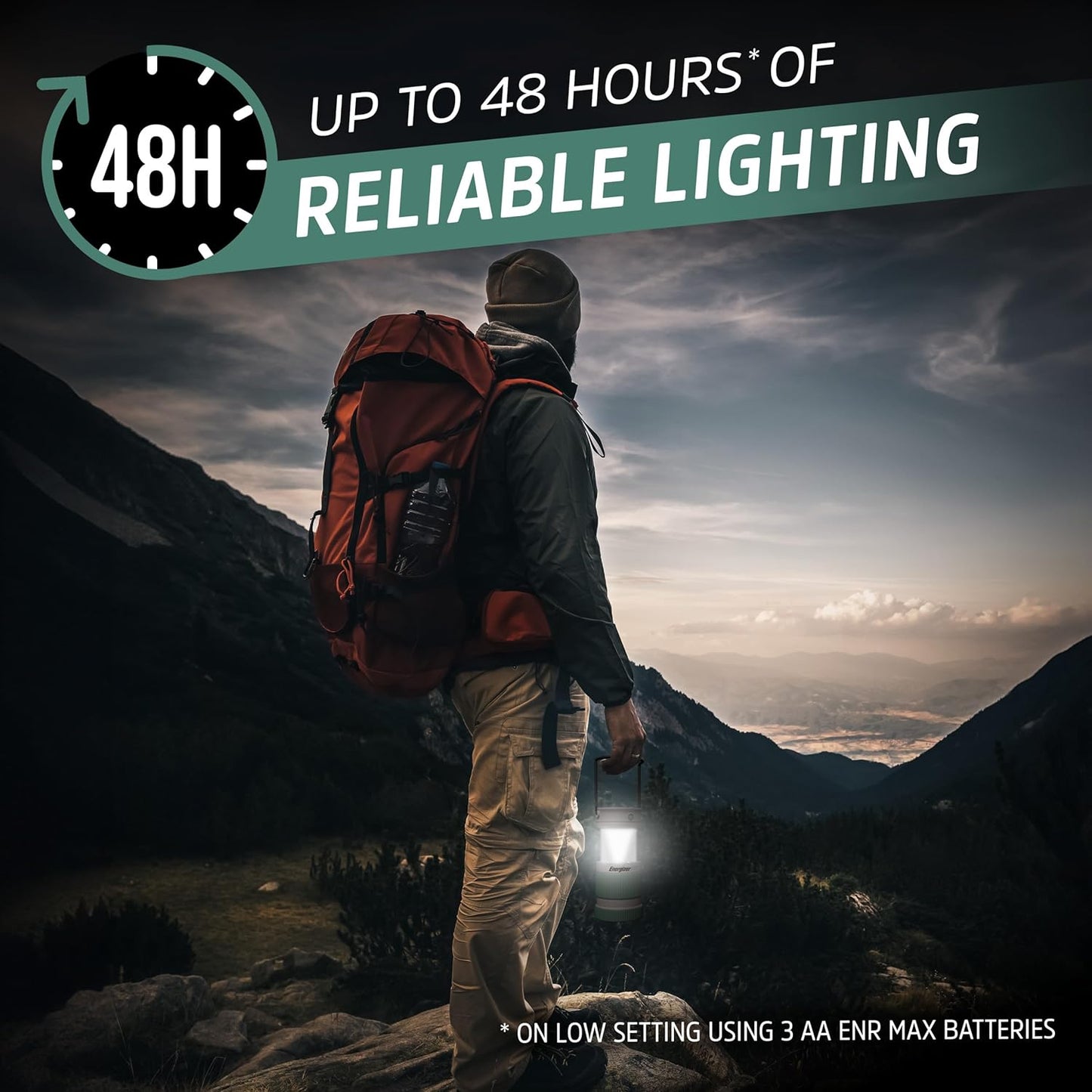Energizer S-500 Hybrid Power Camping Lantern, Solar, Rechargeable, or AA Battery Powered, IPX4 Water Resistant Bright LED Lantern