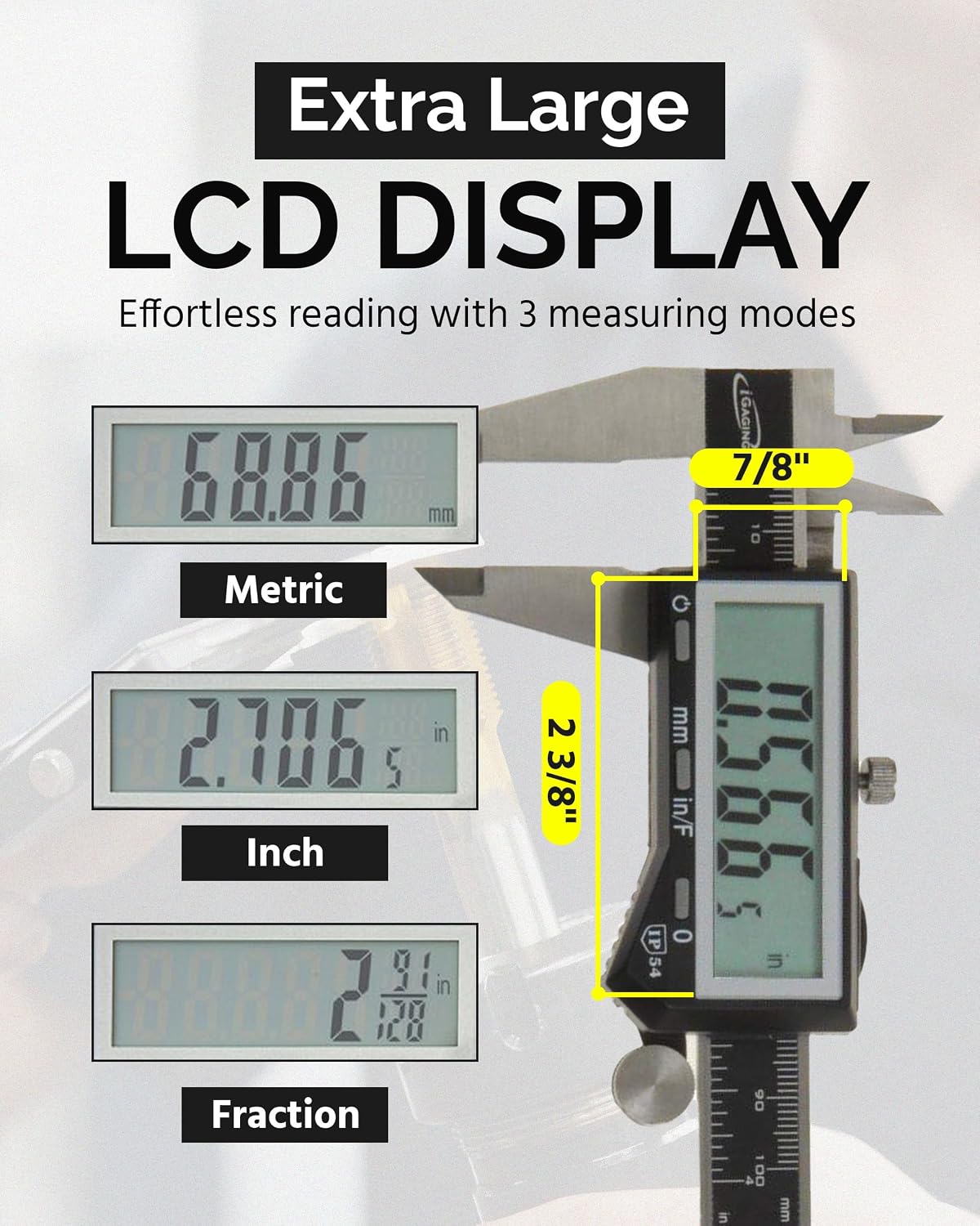 iGaging IP54 Electronic Digital Caliper 0-6" Display Inch/Metric/Fractions Stainless Steel Body