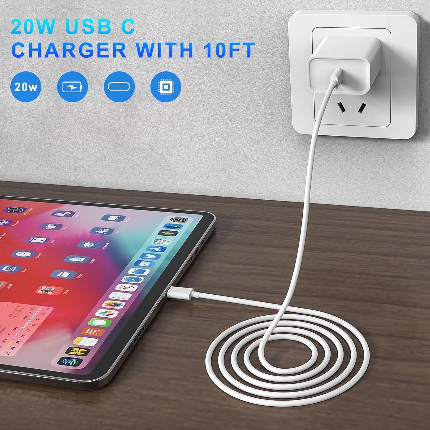 iPhone 17 16 15 Charger Fast Charging USB C Charger Type C Chargers Block | Extra Long 10FT Cable with 3Pack PD 20W USB C Charger Blocks for iPhone 17/17 Pro/17 Pro Max/16/16 Pro/16 Pro Max/15