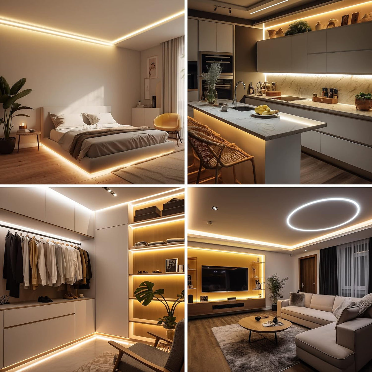 AXMOTUT COB LED Strip Light Warm White 24.6FT, High Bright LED Strips with 2400LEDs, RF Remote and UL Power Supply, 3000K Dimmable LED Lights for Bedroom, Kitchen, DIY Home Decoration