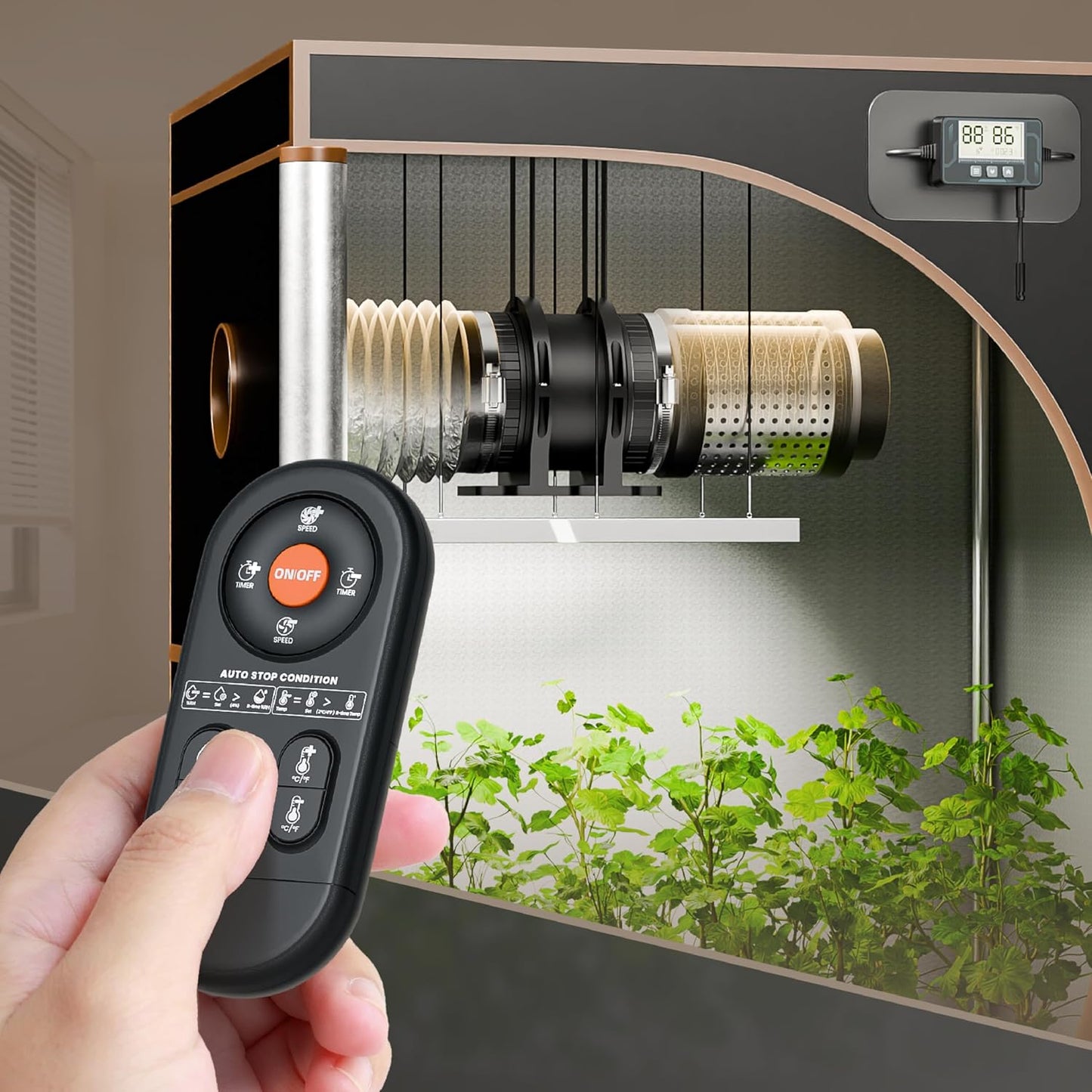 4 Inch Inline Duct Fan Kit with Timer Humidity Sensor Remote Control | Smart Humidity Sensor,6 Speeds,5000 RPM Airflow,24 dB Low Noise,Easy Installation in Grow Tents Basements