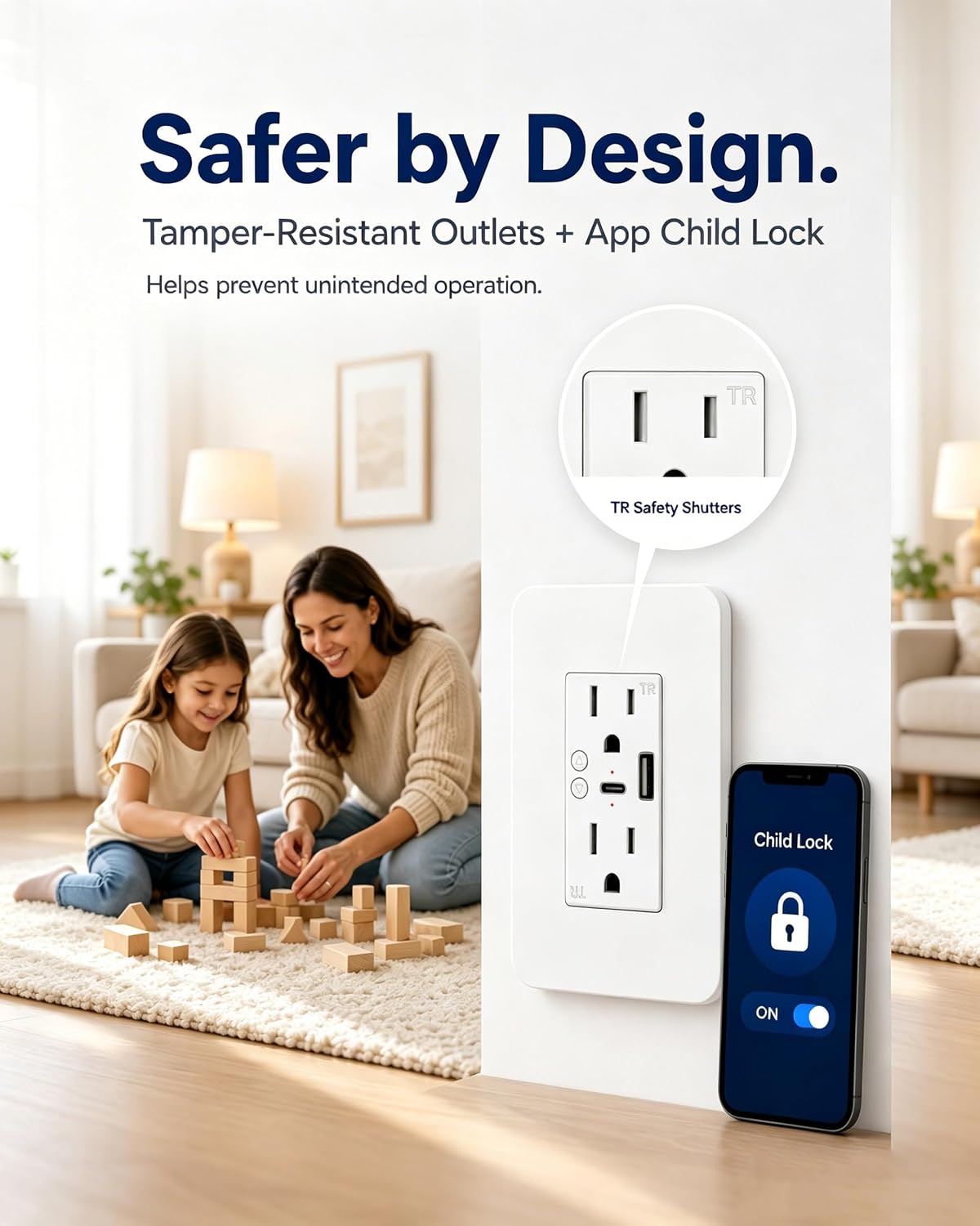WiFi Smart Plug,in-Wall Smart Home Outlet Compatible with Alexa,Google Assistant,Timer Via App,USB + Type-C Port,Partition Remote Control Smart Socket