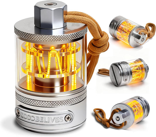 ZOOOBELIVES Vintage Aluminum Camping Lantern Light - Dimmable Warm Glow Lamp, Handcrafted Alloy, USB-C 72H Runtime, IPX4 Waterproof for Hiking, Backpacking & Glamping | LumiSummit