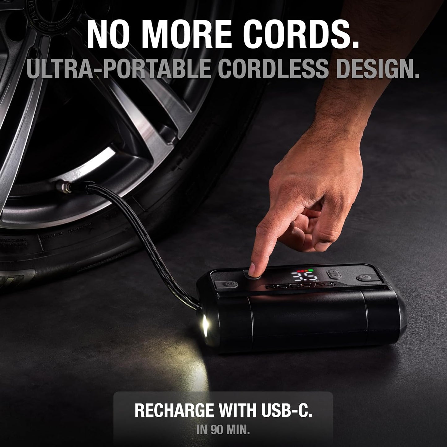 NOCO Air AL5 17 LPM 12V Cordless Tire Inflator & Portable Air Compressor | Inflates 0-40 PSI in 7 Minutes, 130 PSI, Digital Gauge & Auto-Shutoff, USB-C Rechargeable Power Bank, Tires up to 31 Inches