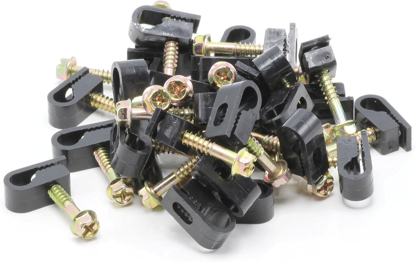 THE CIMPLE CO Single Cable Clips with Screws - 1/4 Inch Coaxial Cable Clamps Outdoor - Exterior Cord Management for Coax, CAT Ethernet, Electrical Wire - Screw Clamps for Wires - 100 PCS, Black