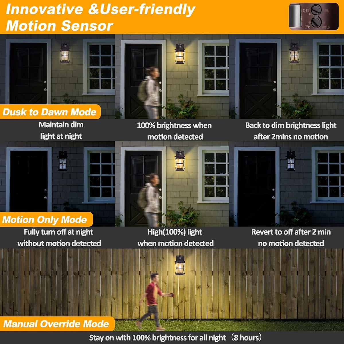 Large Bronze Motion Sensor Outdoor Lights Dusk to Dawn Wall Sconce 15.5inch